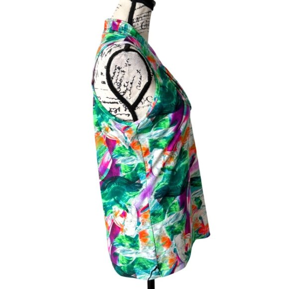 Tzu Tzu Womens Sleeveless Top V-Neck Abstract Green White Purple Size M - Picture 2 of 7